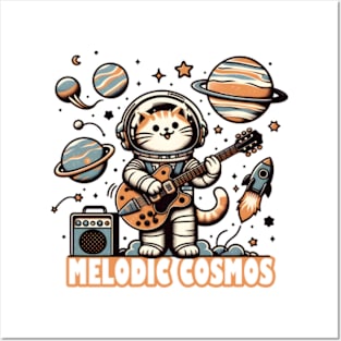 Melodic Cosmos - Astro Guitarist Cat Harmony Tee Posters and Art